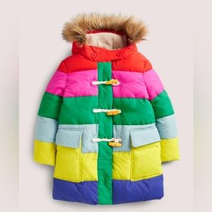 NWT Mini BODEN Rainbow Fleece-Lined Hooded Puffer Coat